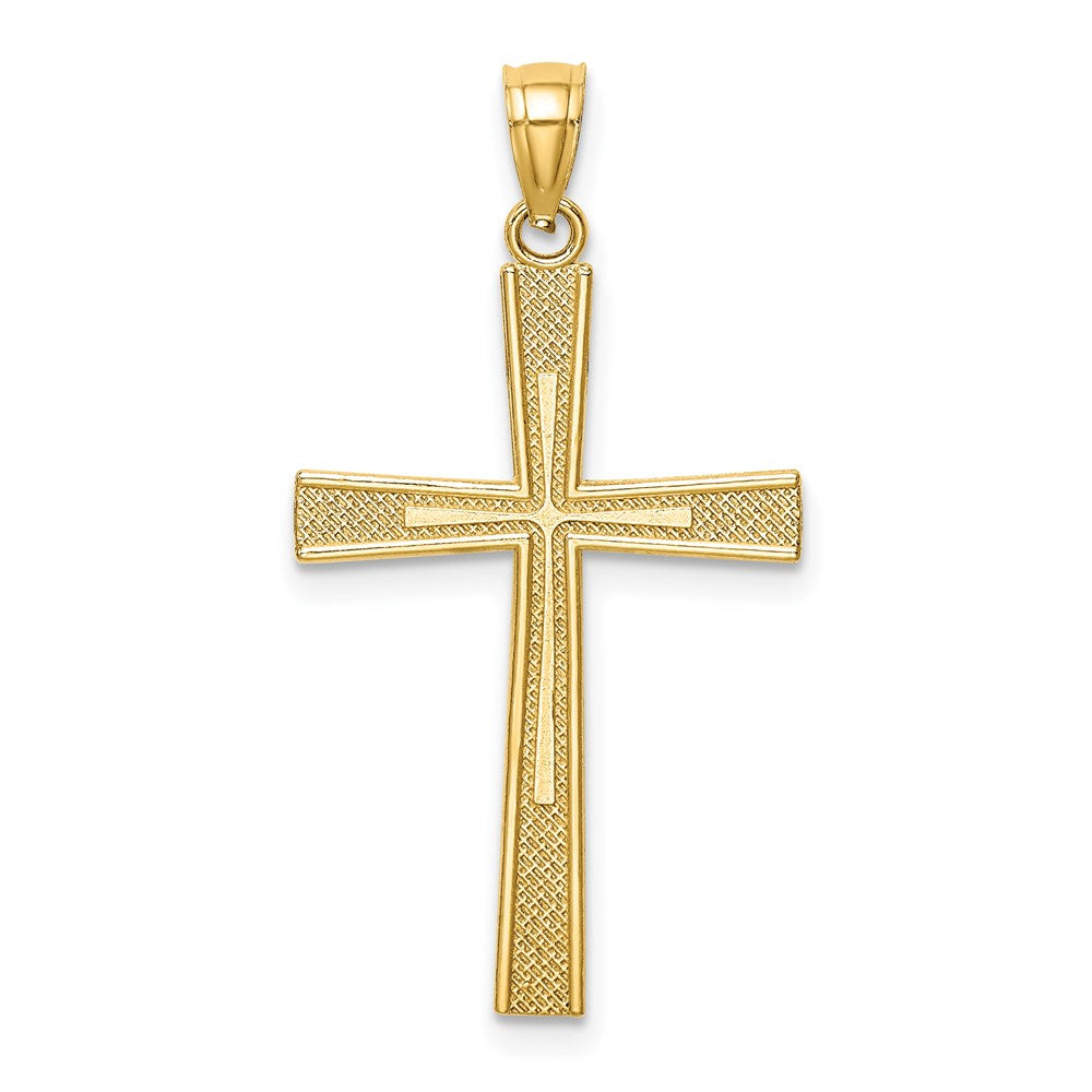 Alternate view of the 14k Yellow Gold Reversible Diamond-cut/Satin Cross Pendant, 17 x 34mm by The Black Bow Jewelry Co.