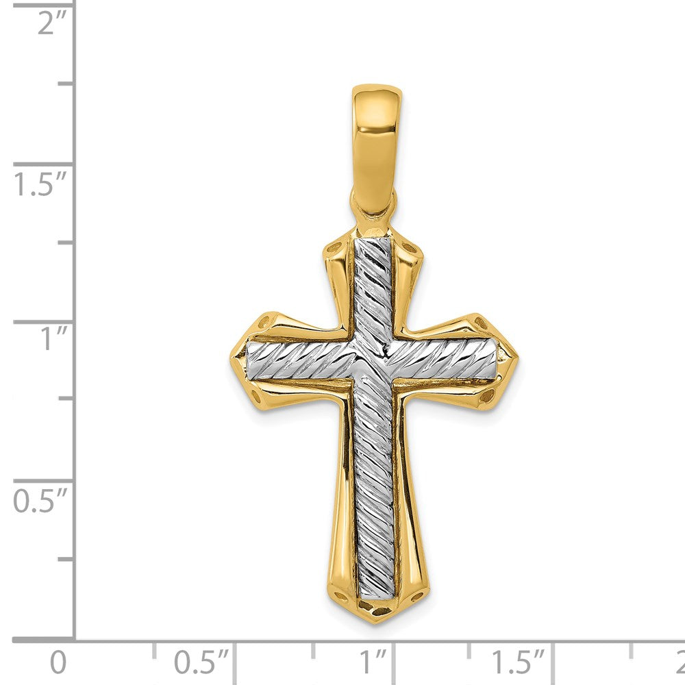 Alternate view of the 14k Two Tone Gold Solid Rope Cross Pendant, 22 x 43mm by The Black Bow Jewelry Co.