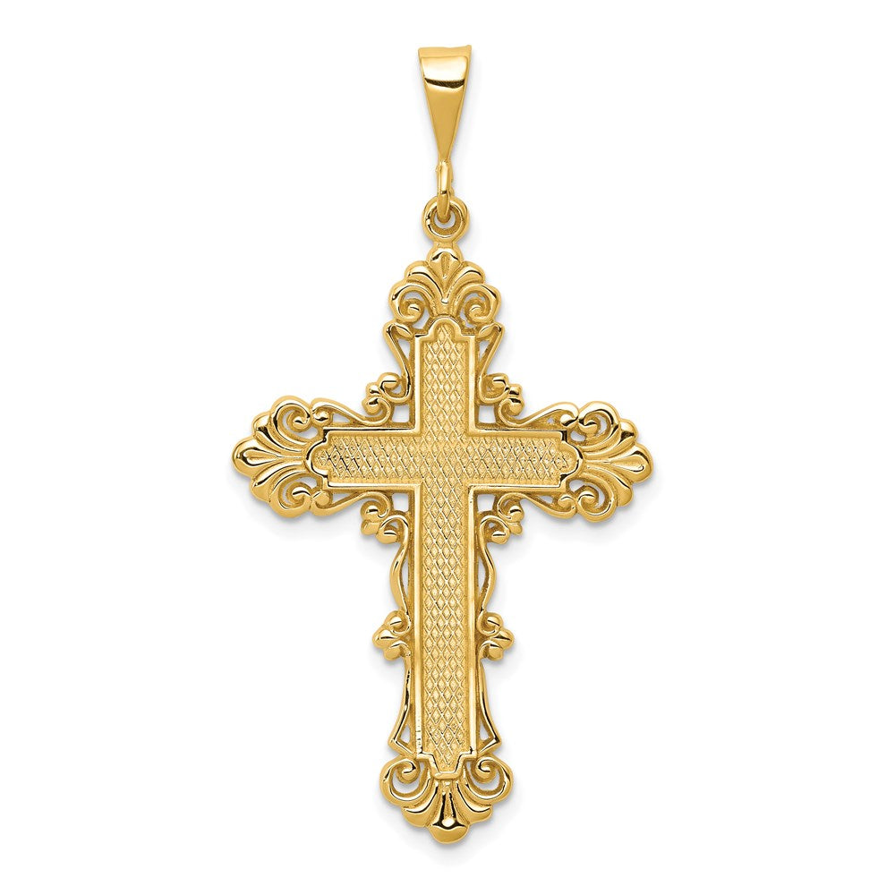 14k Yellow Gold Fleur de Lis Bordered Cross Pendant, 24 x 46mm, Item P27802 by The Black Bow Jewelry Co.