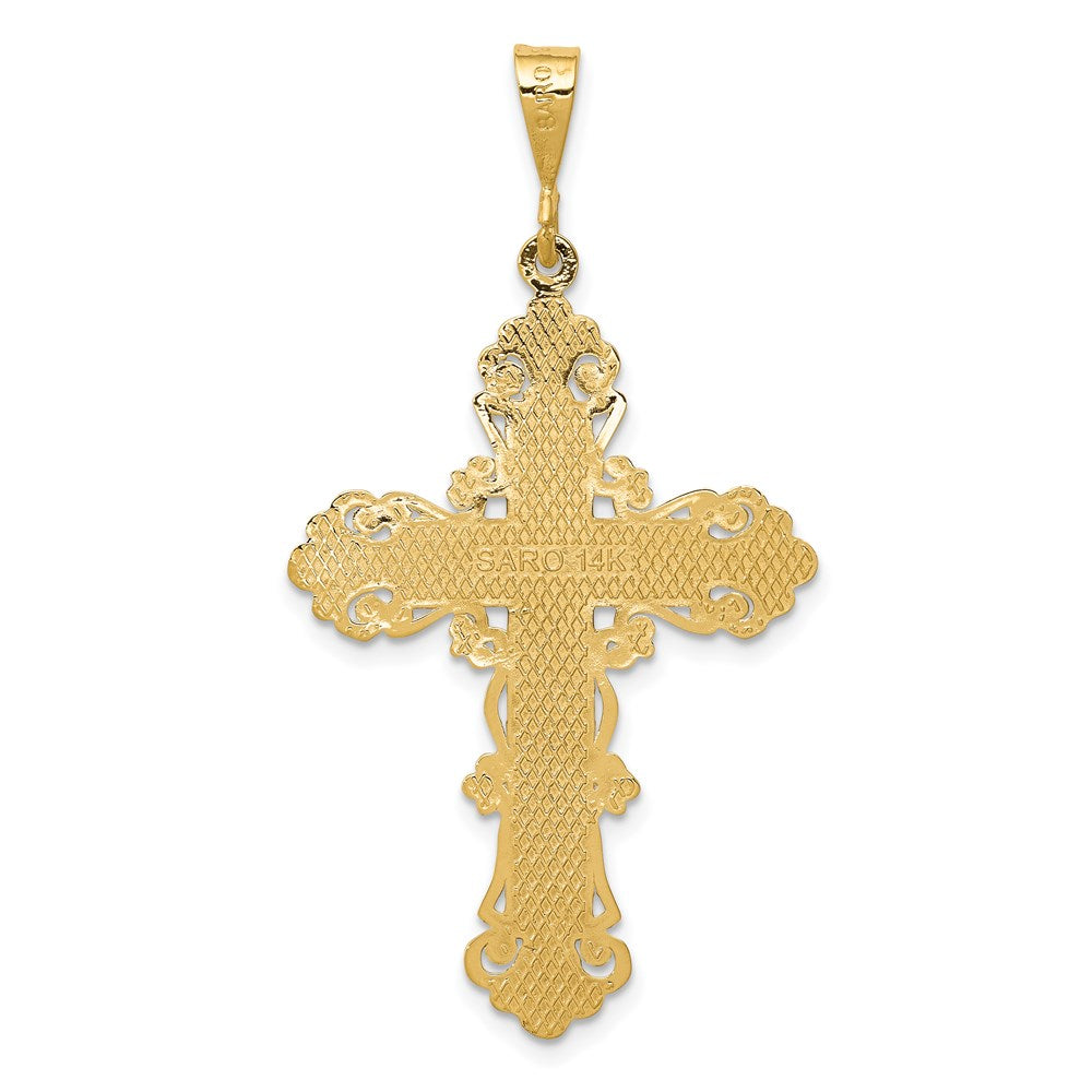 Alternate view of the 14k Yellow Gold Fleur de Lis Bordered Cross Pendant, 24 x 46mm by The Black Bow Jewelry Co.