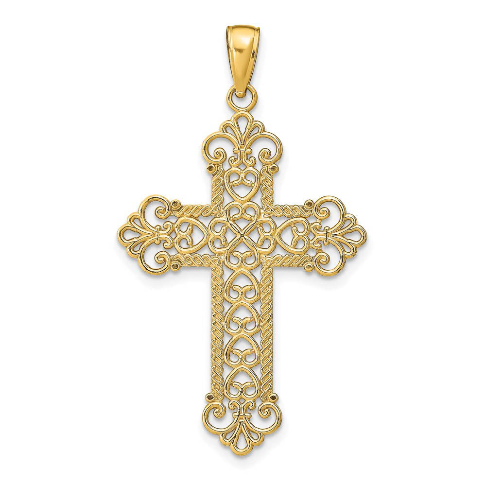 14k Yellow Gold Fleur de lis Cross Pendant, 24 x 42mm, Item P27804 by The Black Bow Jewelry Co.