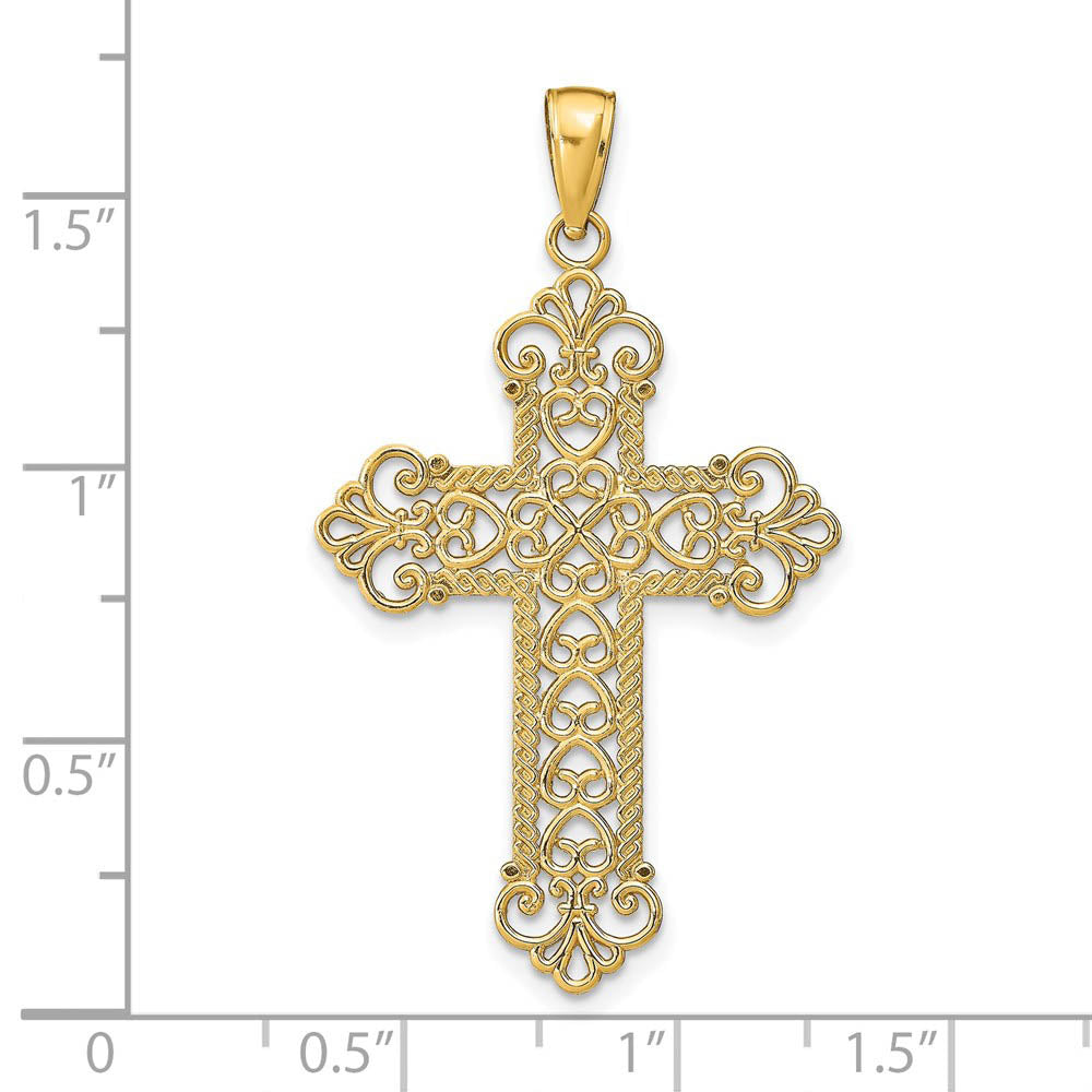 Alternate view of the 14k Yellow Gold Fleur de lis Cross Pendant, 24 x 42mm by The Black Bow Jewelry Co.