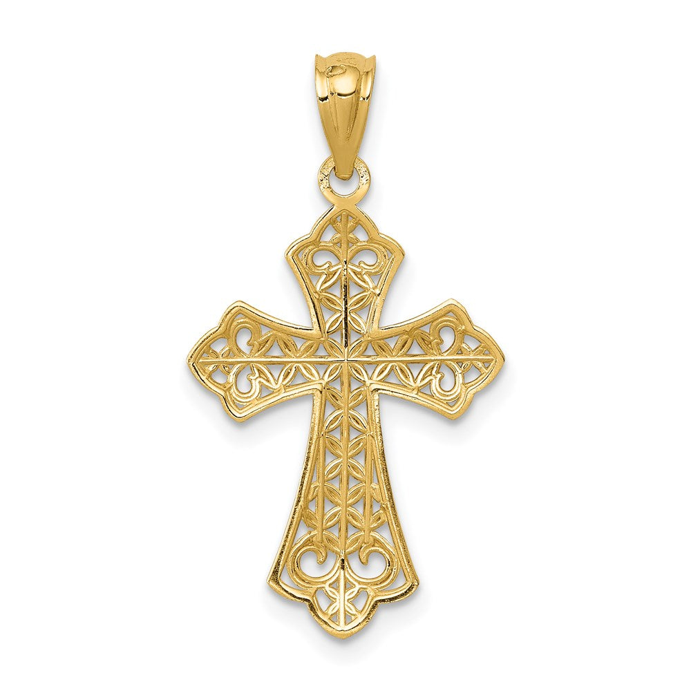 Alternate view of the 14k Yellow Gold Fleur de Lis Filigree Cross Pendant, 15 x 28mm by The Black Bow Jewelry Co.