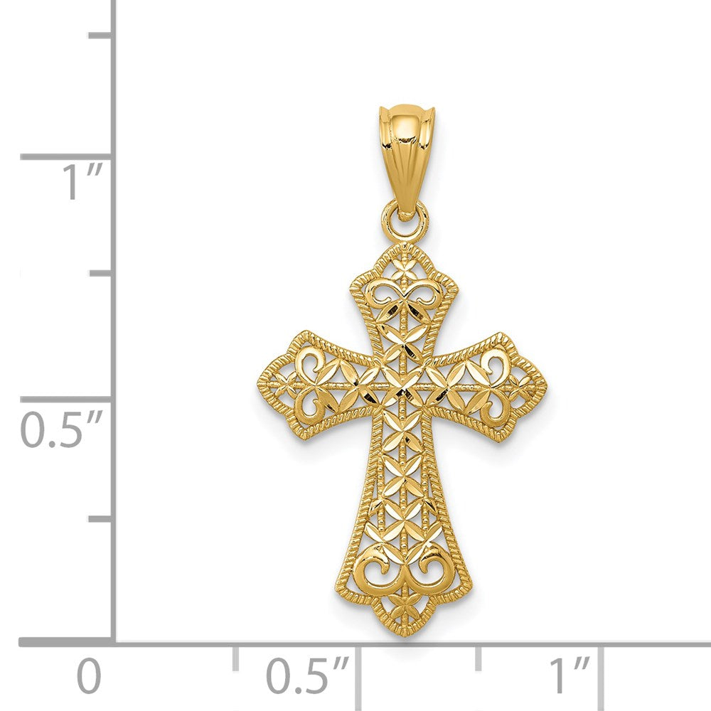Alternate view of the 14k Yellow Gold Fleur de Lis Filigree Cross Pendant, 15 x 28mm by The Black Bow Jewelry Co.