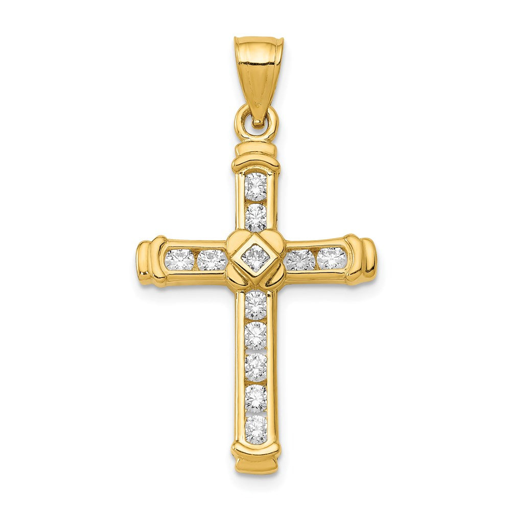 14k Yellow Gold & CZ Cross Pendant, 18 x 35mm, Item P27808 by The Black Bow Jewelry Co.