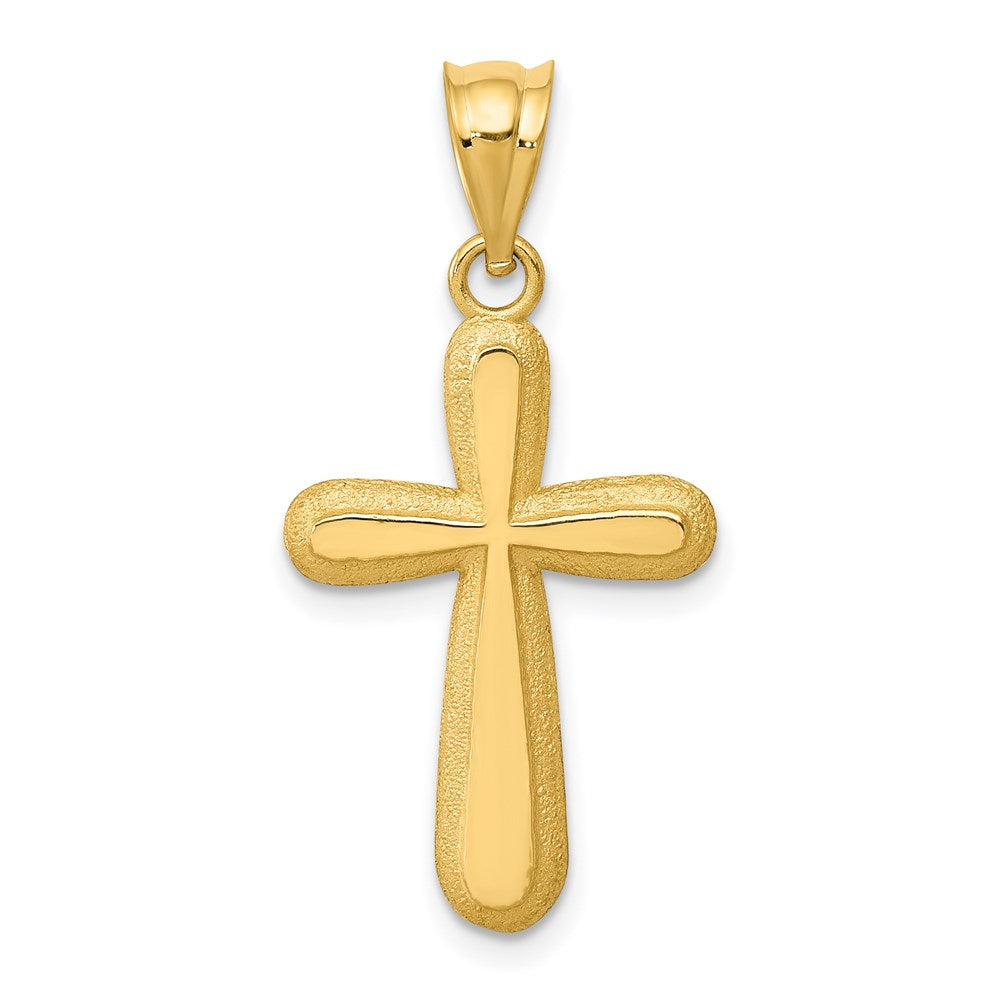 14k Yellow Gold Polished & Textured Rounded Cross Pendant, 14 x 30mm, Item P27815 by The Black Bow Jewelry Co.