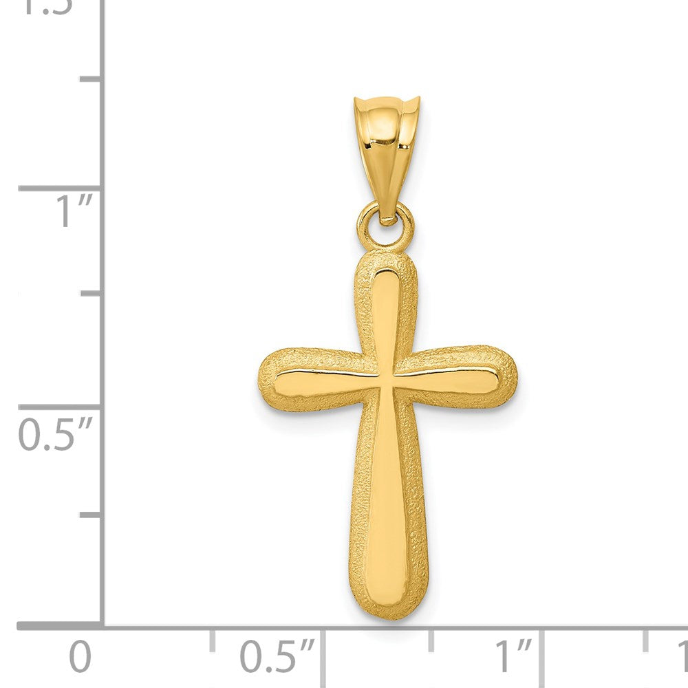 Alternate view of the 14k Yellow Gold Polished & Textured Rounded Cross Pendant, 14 x 30mm by The Black Bow Jewelry Co.
