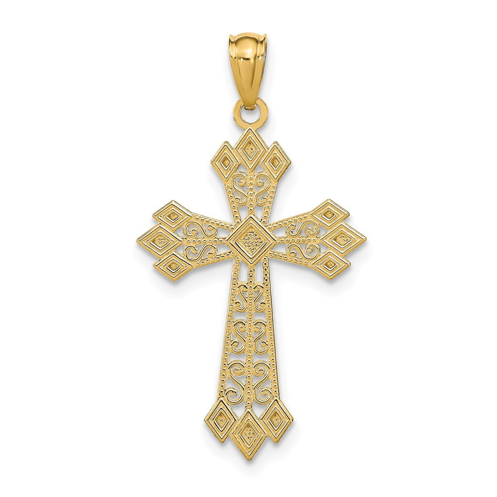 Alternate view of the 14k Yellow Gold Diamond-Cut Filigree Cross Pendant, 17 x 32mm by The Black Bow Jewelry Co.
