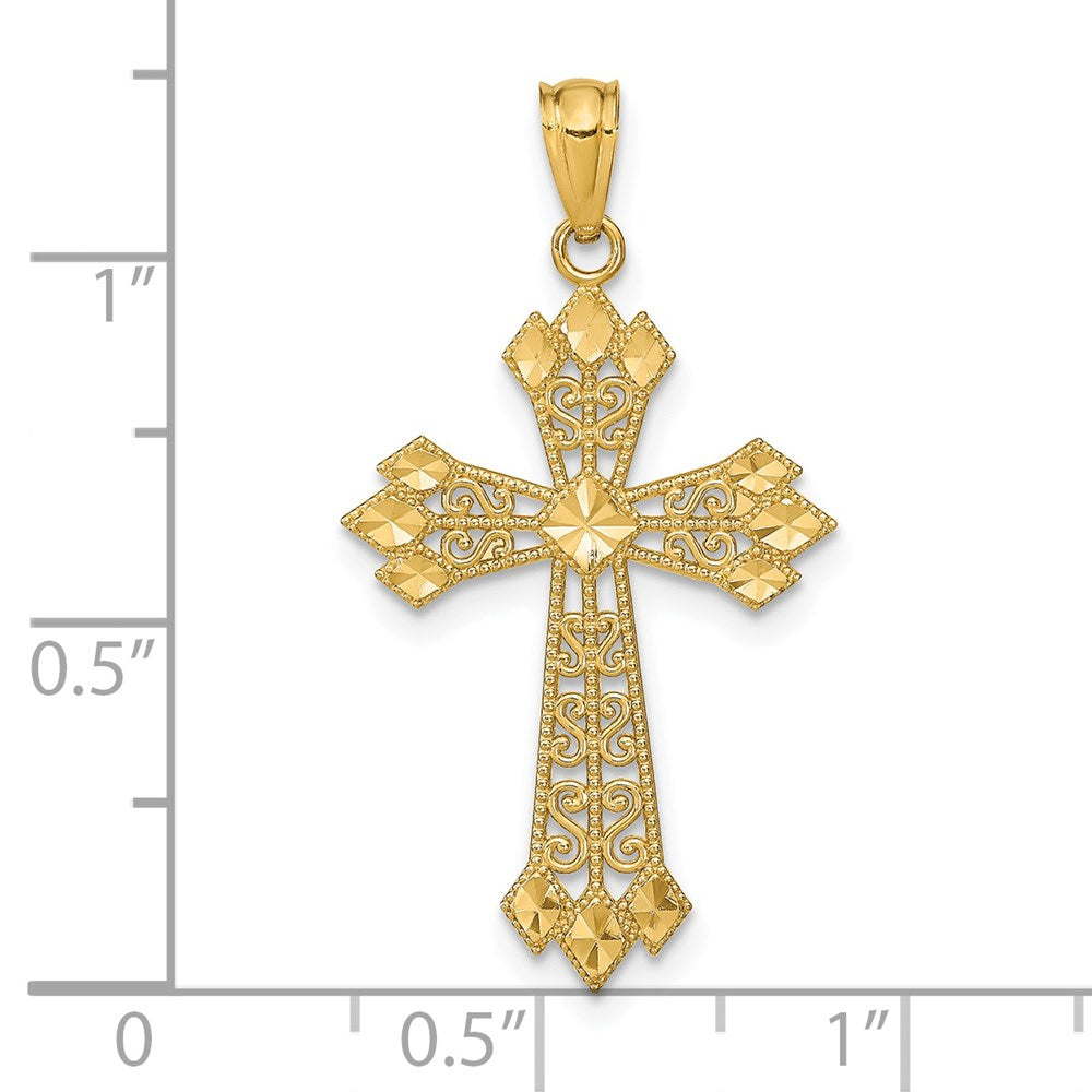 Alternate view of the 14k Yellow Gold Diamond-Cut Filigree Cross Pendant, 17 x 32mm by The Black Bow Jewelry Co.