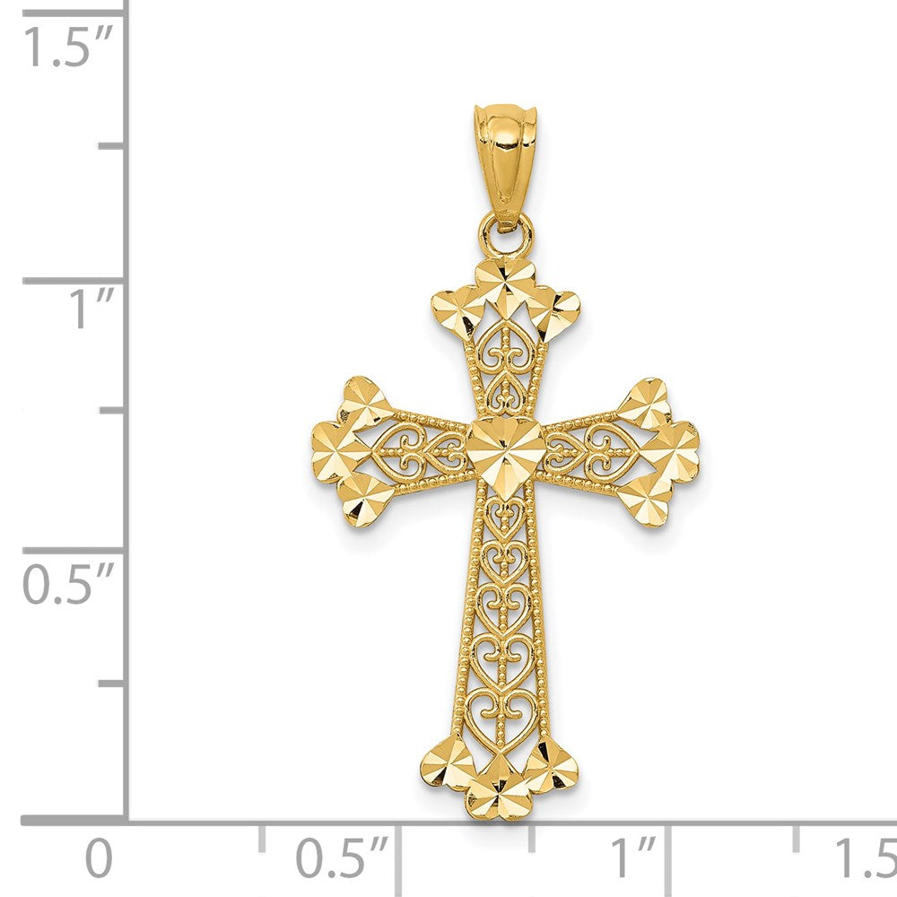 Alternate view of the 14k Yellow Gold Diamond-Cut Filigree Heart Cross Pendant, 18 x 33mm by The Black Bow Jewelry Co.