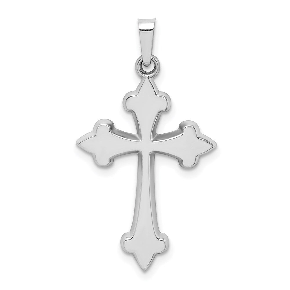 14k White Gold Polished Fleur de Lis Cross Pendant, 17 x 31mm, Item P27823 by The Black Bow Jewelry Co.
