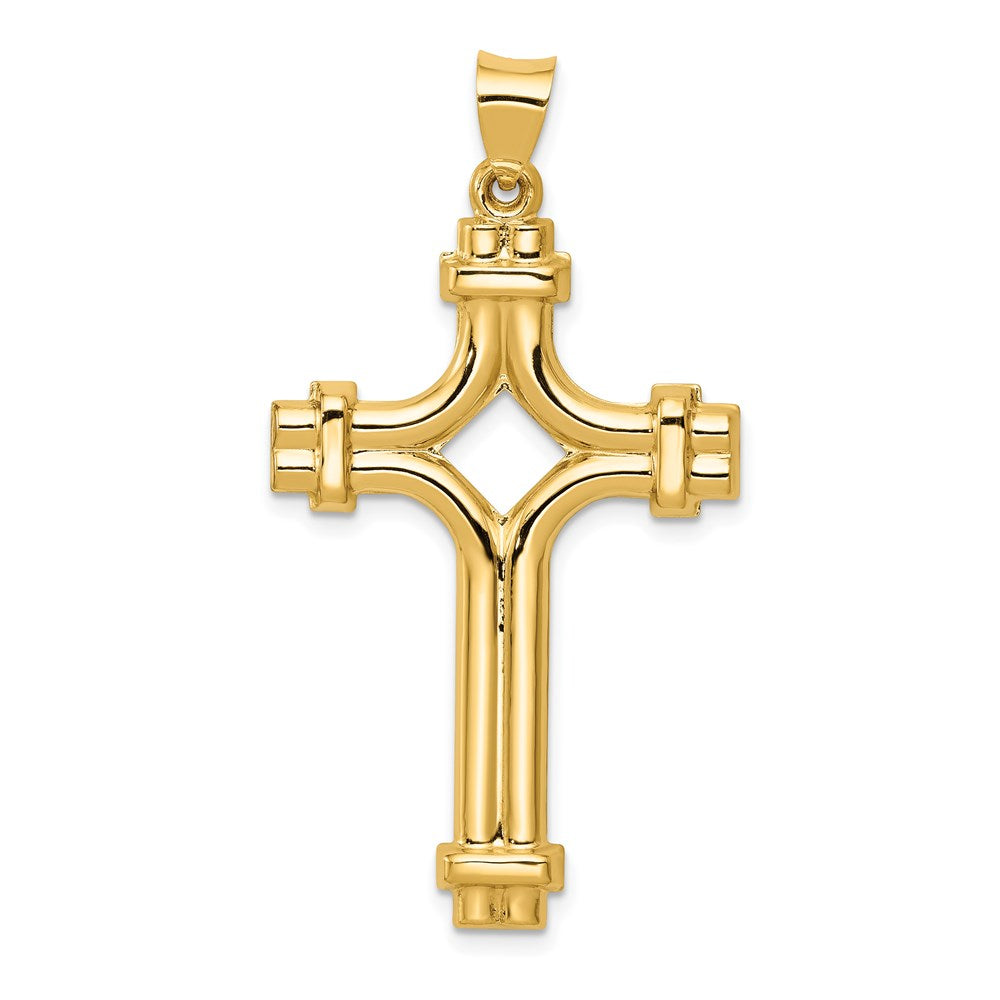Men's 14k Yellow Gold Polished 2D Flanched Cross Pendant, 24 x 46mm, Item P27829 by The Black Bow Jewelry Co.