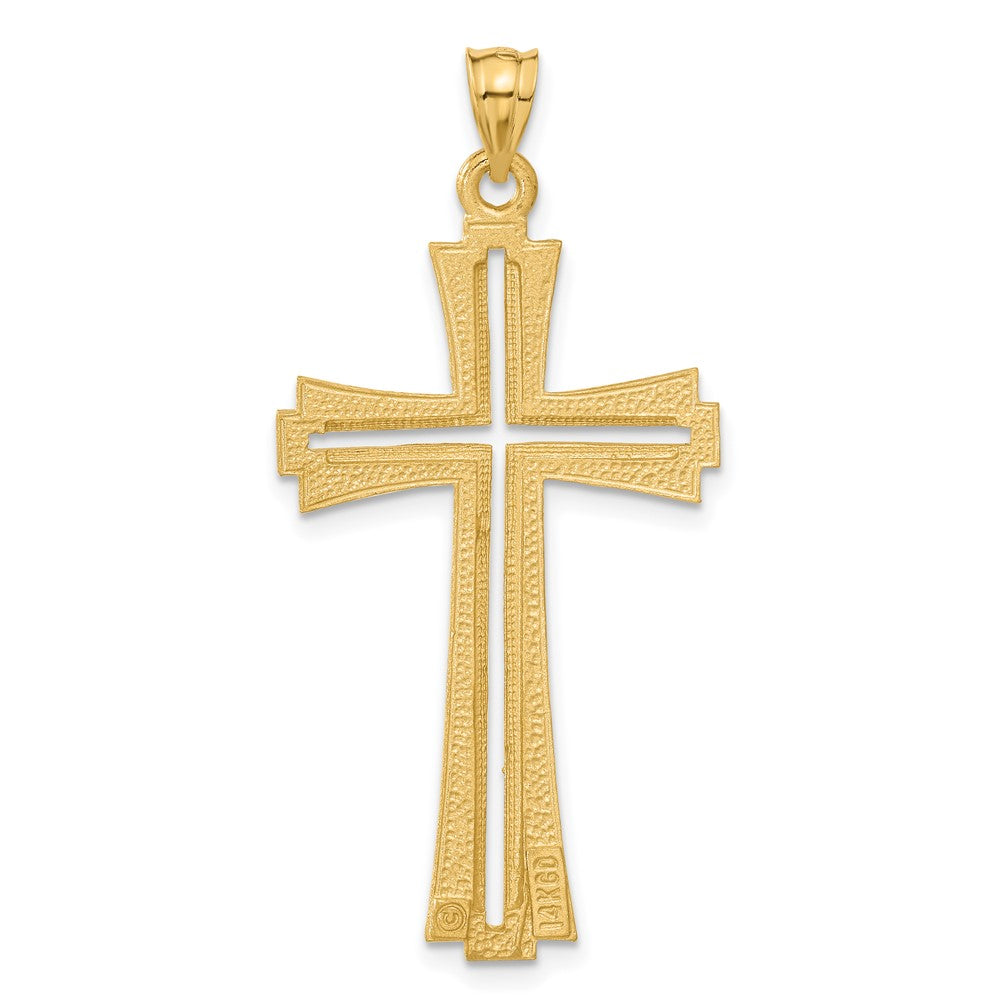 Alternate view of the 14k Yellow Gold Satin & Diamond-Cut Pierced Cross Pendant, 22 x 48mm by The Black Bow Jewelry Co.