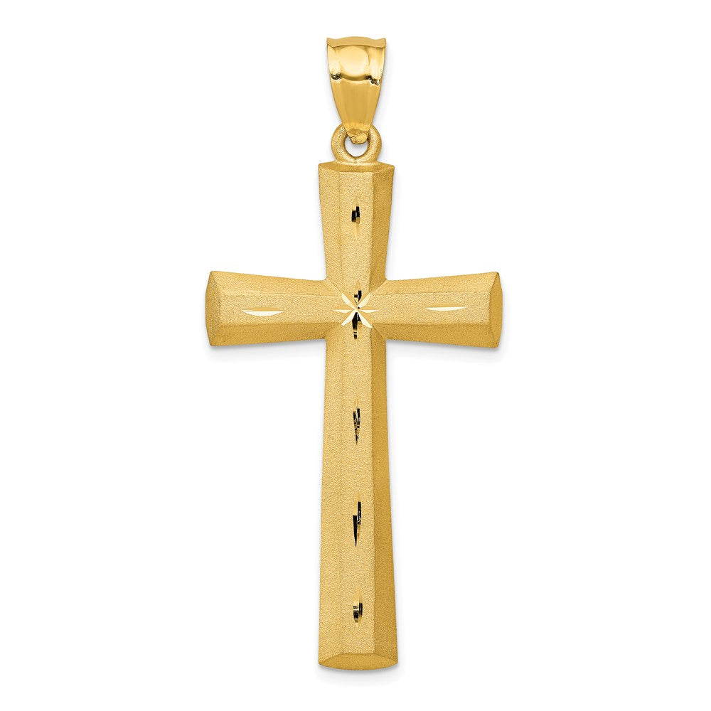 14k Yellow Gold Satin & Diamond-Cut 2D Cross Pendant, 23 x 50mm, Item P27831 by The Black Bow Jewelry Co.