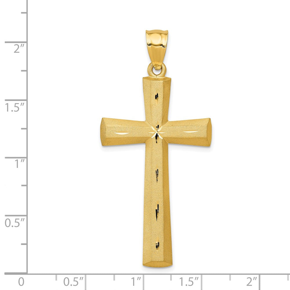 Alternate view of the 14k Yellow Gold Satin & Diamond-Cut 2D Cross Pendant, 23 x 50mm by The Black Bow Jewelry Co.