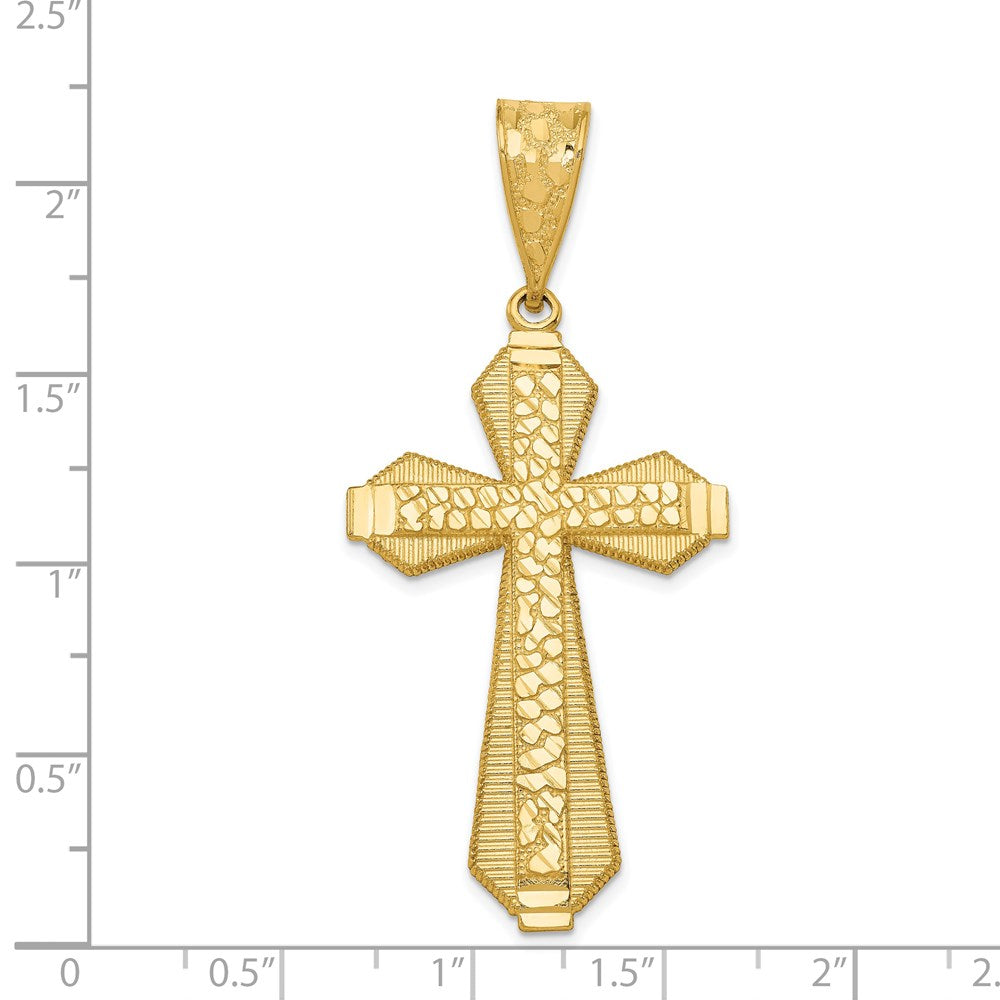 Alternate view of the 14k Yellow Gold Diamond-Cut Bordered Cross Pendant, 25 x 55mm by The Black Bow Jewelry Co.