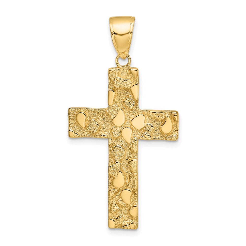 14k Yellow Gold Nugget Style Cross Pendant, 21 x 41mm, Item P27833 by The Black Bow Jewelry Co.