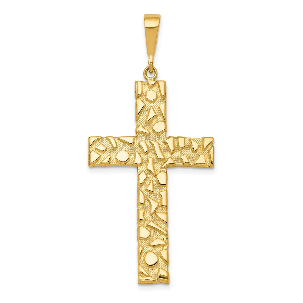 Men's 14k Yellow Gold Nugget Style Cross Pendant, 23 x 50mm, Item P27834 by The Black Bow Jewelry Co.