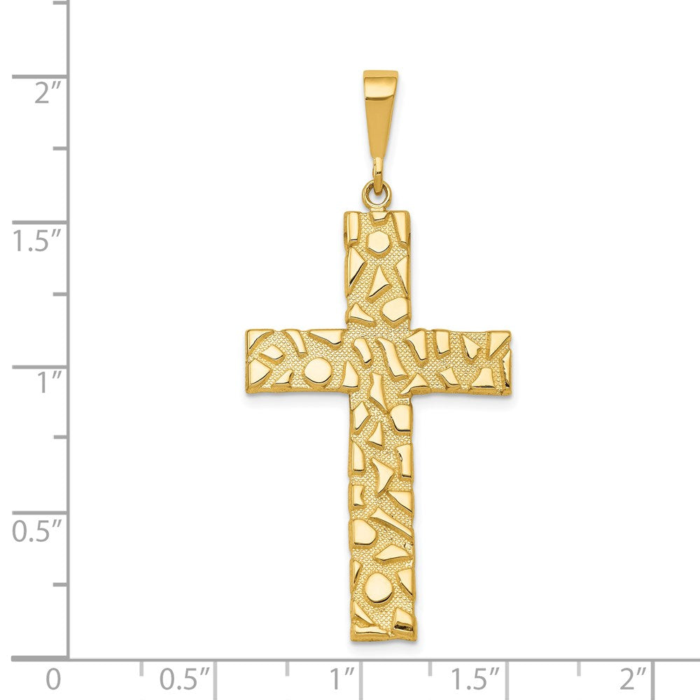 Alternate view of the Men's 14k Yellow Gold Nugget Style Cross Pendant, 23 x 50mm by The Black Bow Jewelry Co.