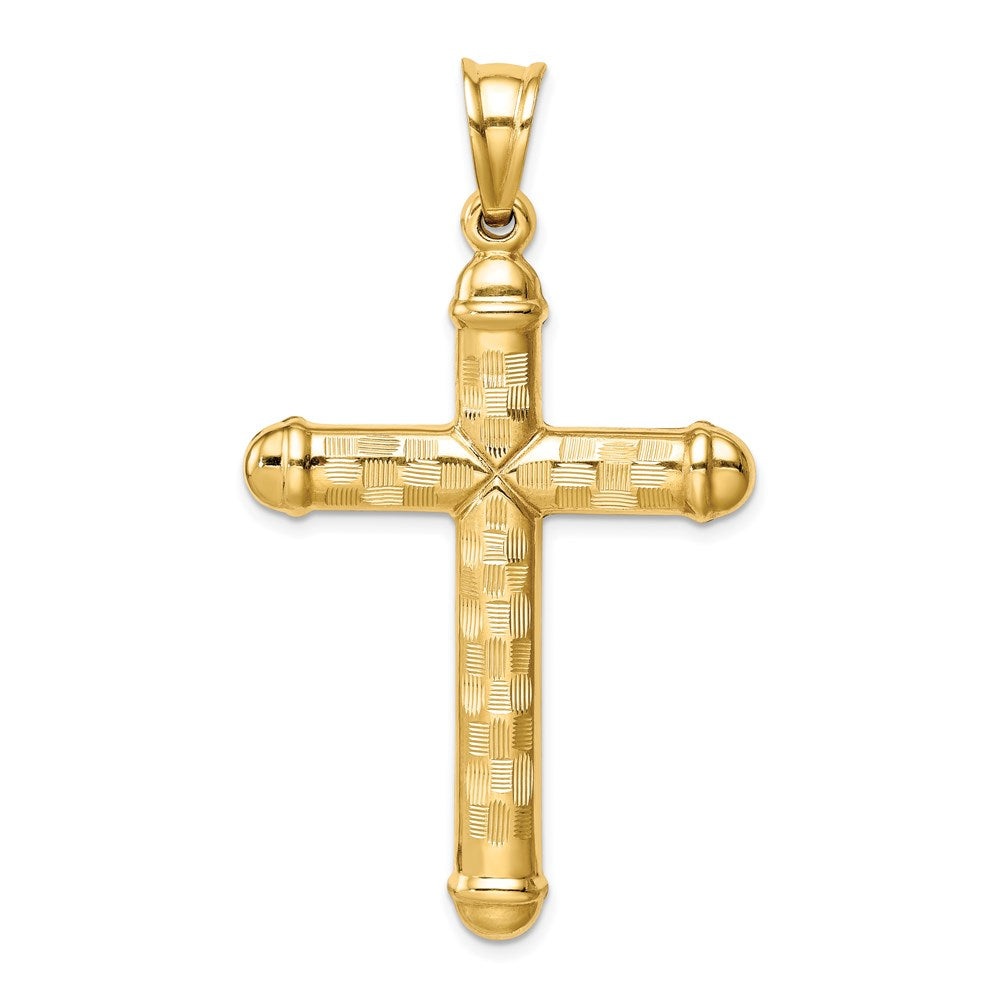 Alternate view of the Mens 14k Yellow Gold Hollow Reversible Textured Cross Pendant, 29x53mm by The Black Bow Jewelry Co.