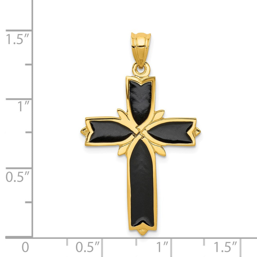 Alternate view of the 14k Yellow Gold & Black Enamel Fleur de Lis Cross Pendant, 22 x 38nm by The Black Bow Jewelry Co.
