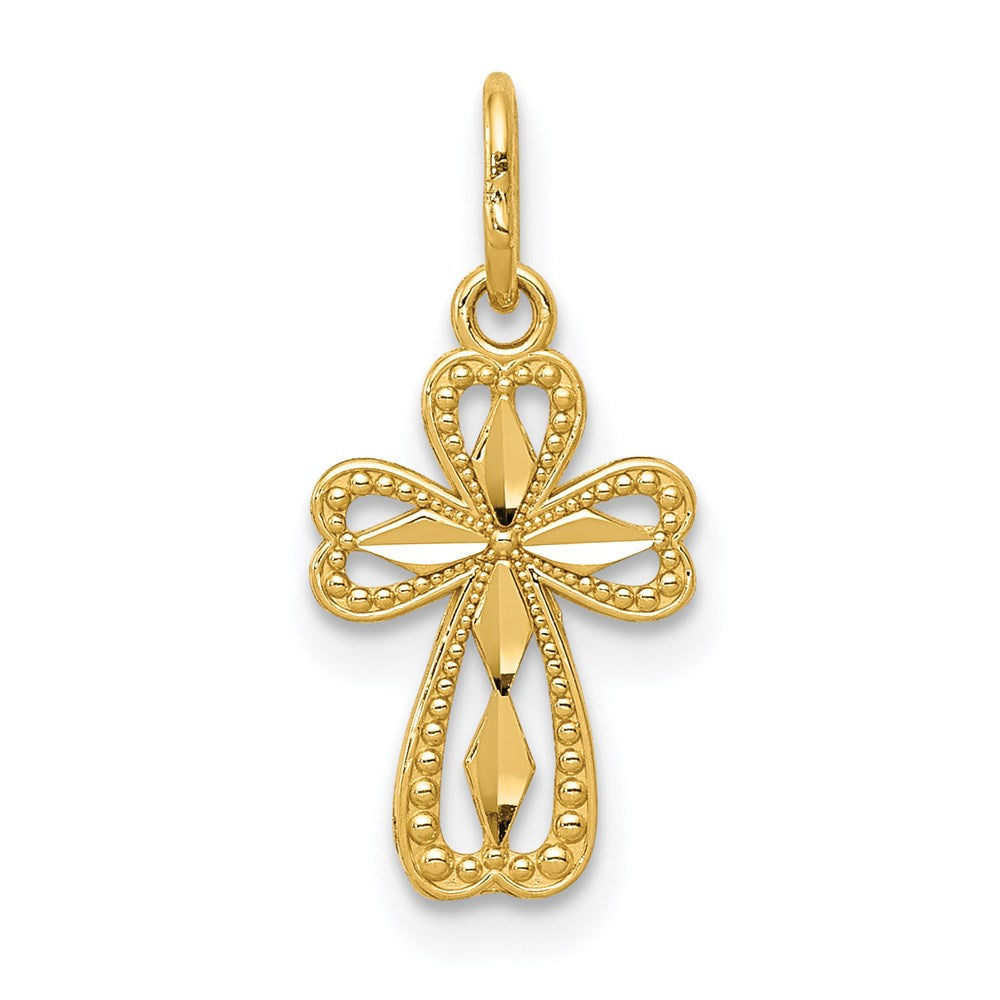 14k Yellow Gold Tiny Heart Cross Charm or Pendant, 8 x 18mm, Item P27849 by The Black Bow Jewelry Co.