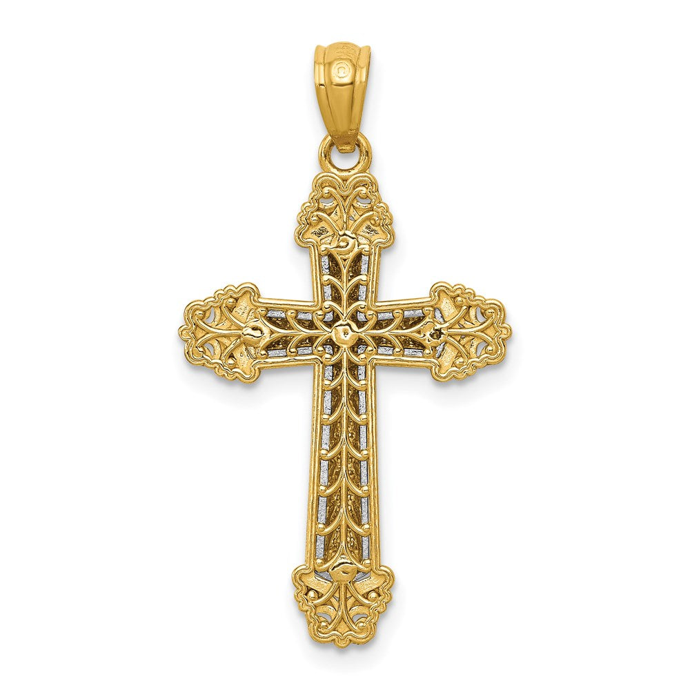 Alternate view of the 14k Two Tone Gold Ornate Cross Pendant, 17 x 31mm by The Black Bow Jewelry Co.