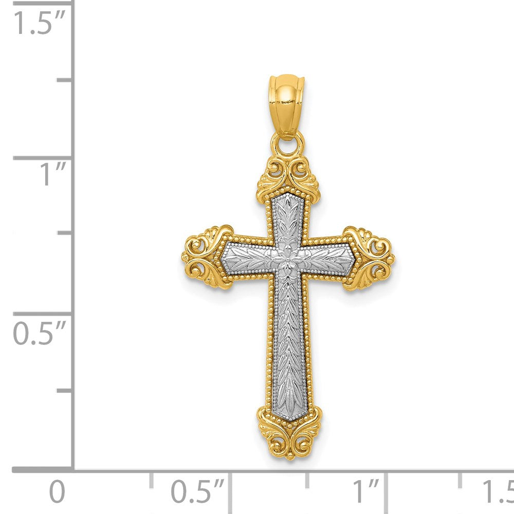 Alternate view of the 14k Two Tone Gold Ornate Cross Pendant, 17 x 31mm by The Black Bow Jewelry Co.