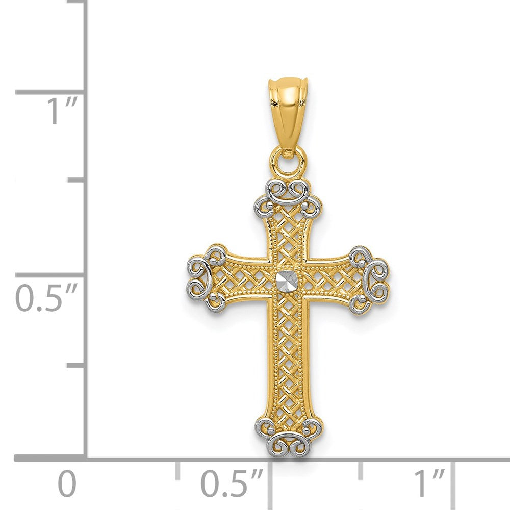 Alternate view of the 14k Yellow Gold & White Rhodium Filigree Cross Pendant, 14 x 26mm by The Black Bow Jewelry Co.