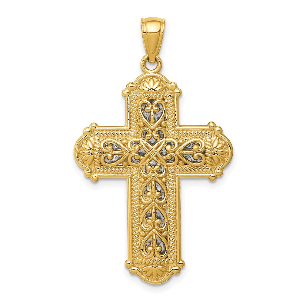 Alternate view of the 14k Yellow Gold & Rhodium Reversible Filigree Cross Pendant, 22 x 38mm by The Black Bow Jewelry Co.