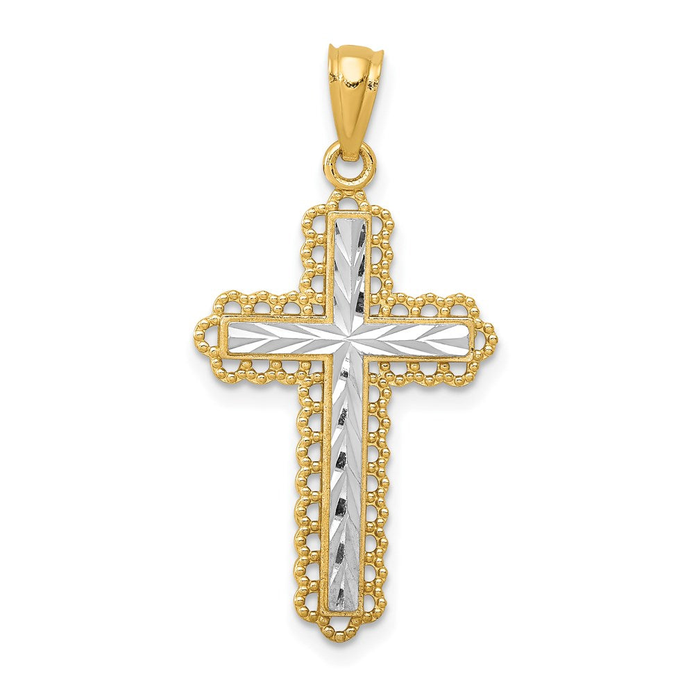 14k Yellow Gold & White Rhodium Diamond-Cut Cross Pendant, 16 x 32mm, Item P27857 by The Black Bow Jewelry Co.