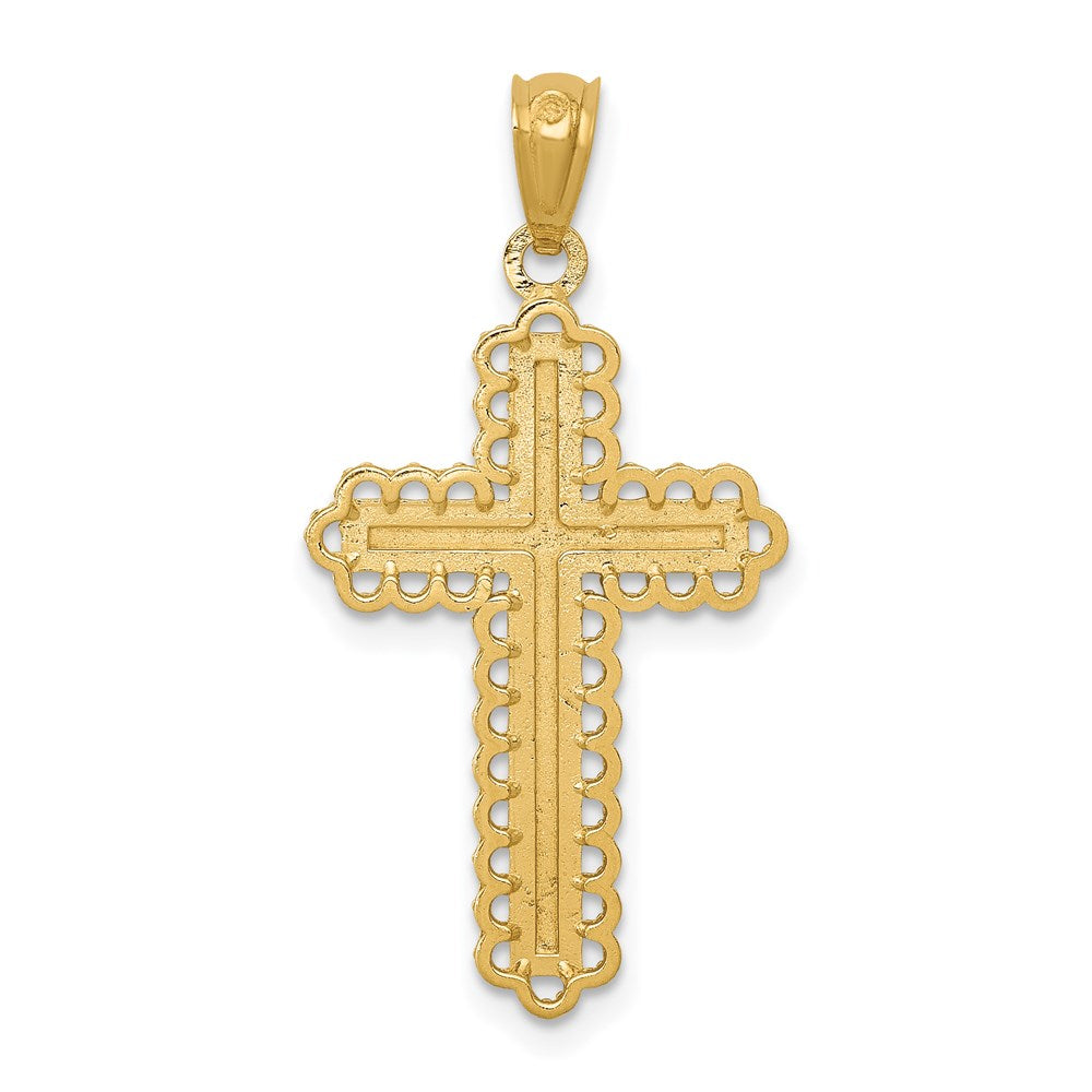Alternate view of the 14k Yellow Gold & White Rhodium Diamond-Cut Cross Pendant, 16 x 32mm by The Black Bow Jewelry Co.