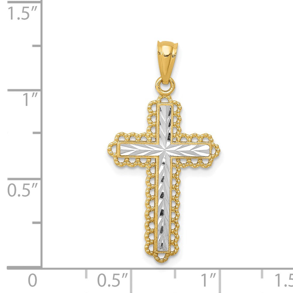 Alternate view of the 14k Yellow Gold & White Rhodium Diamond-Cut Cross Pendant, 16 x 32mm by The Black Bow Jewelry Co.