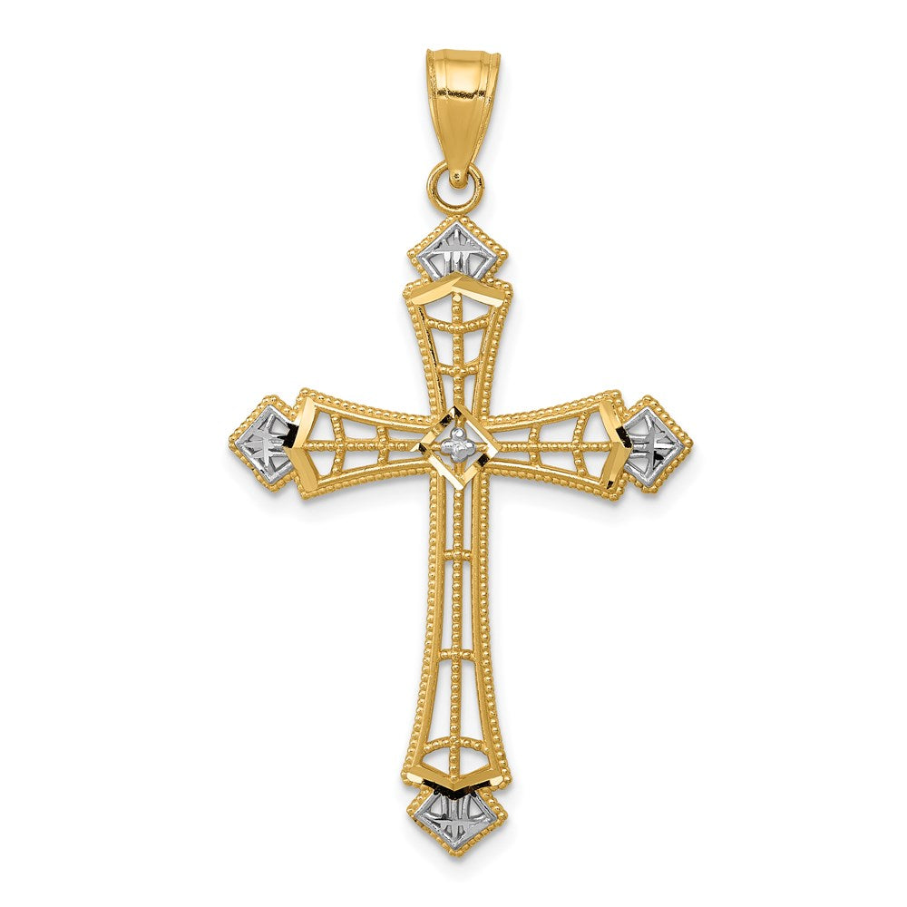 14k Yellow Gold & White Rhodium D/C Passion Cross Pendant, 23 x 42mm, Item P27858 by The Black Bow Jewelry Co.