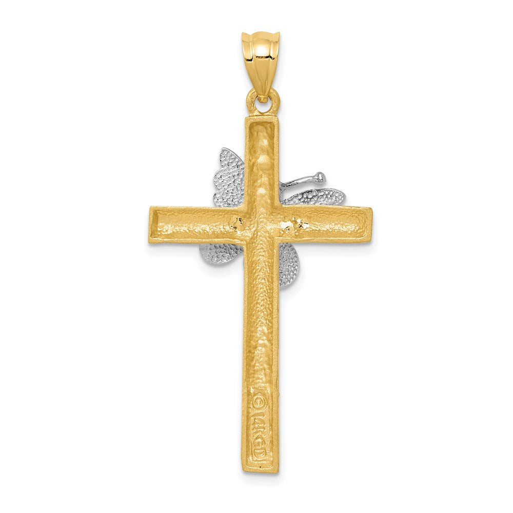 Alternate view of the 14k Two Tone Gold Butterfly Cross Pendant, 22 x 43mm by The Black Bow Jewelry Co.