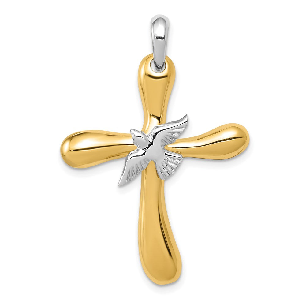 14k Two Tone Gold Rounded Dove Cross Pendant, 26 x 38mm, Item P27862 by The Black Bow Jewelry Co.