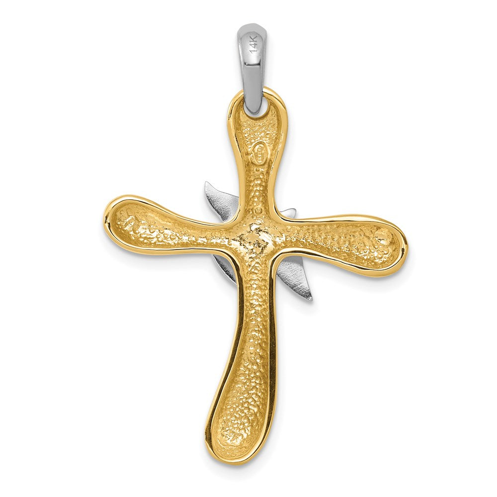 Alternate view of the 14k Two Tone Gold Rounded Dove Cross Pendant, 26 x 38mm by The Black Bow Jewelry Co.