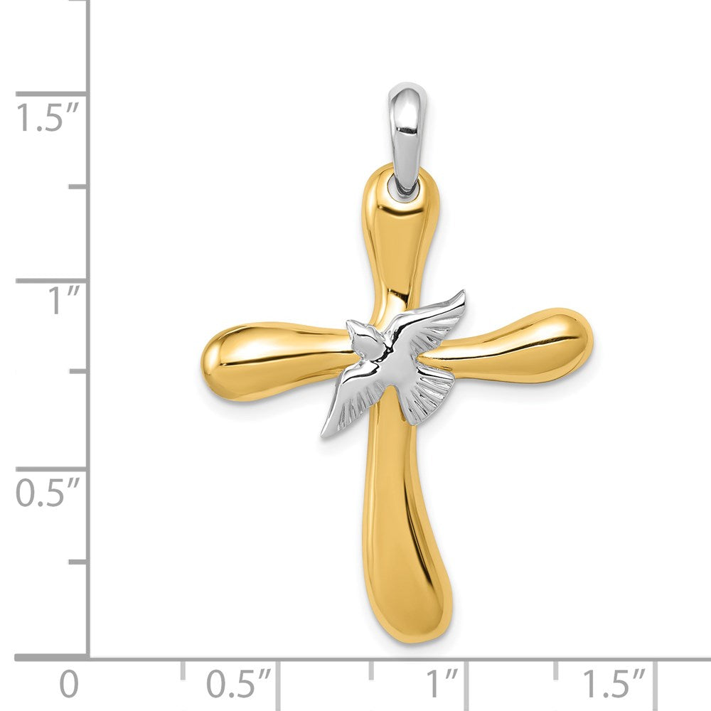 Alternate view of the 14k Two Tone Gold Rounded Dove Cross Pendant, 26 x 38mm by The Black Bow Jewelry Co.
