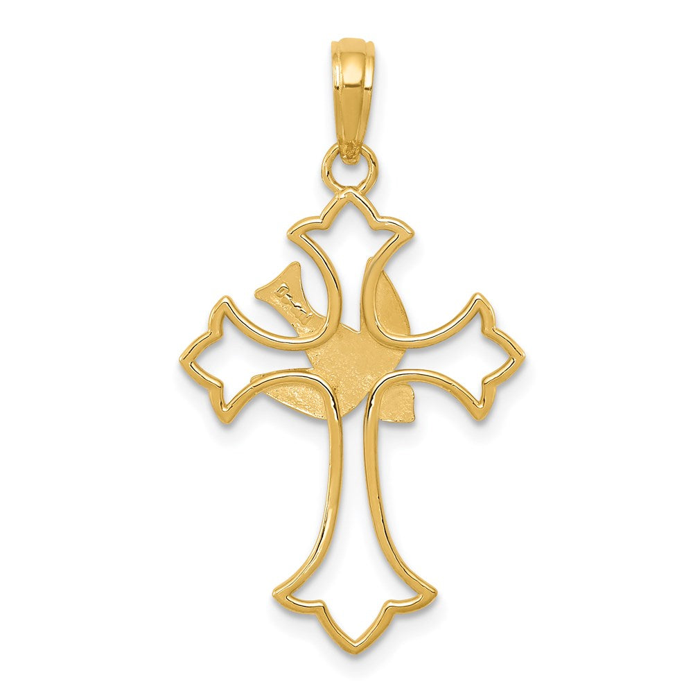 Alternate view of the 14k Yellow Gold Fleur de Lis Dove Cross Pendant, 18 x 32mm by The Black Bow Jewelry Co.