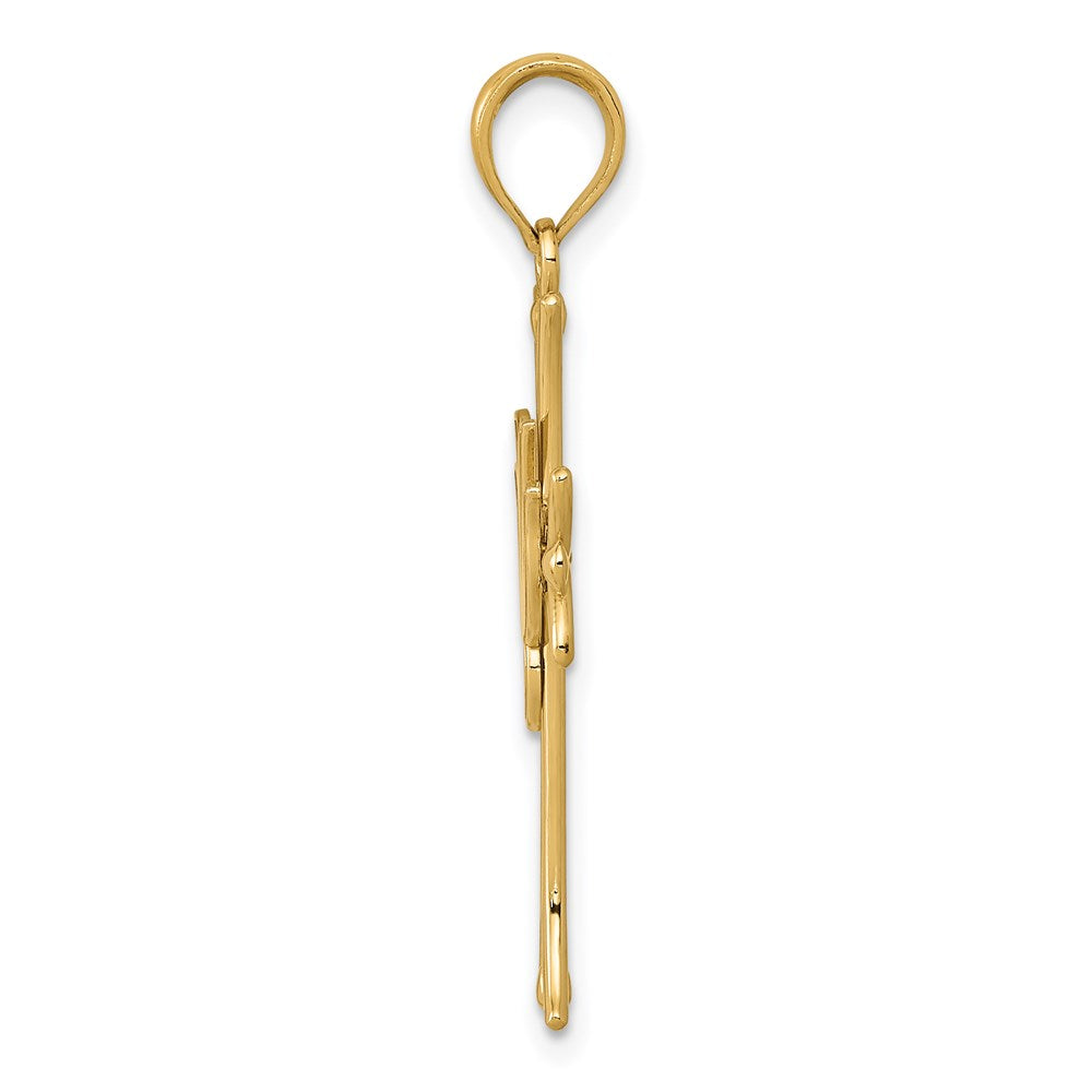 Alternate view of the 14k Yellow Gold Fleur de Lis Dove Cross Pendant, 16 x 32mm by The Black Bow Jewelry Co.