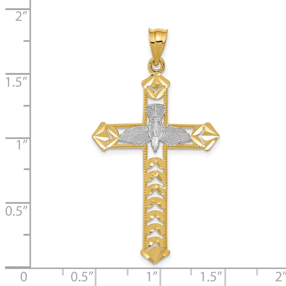 Alternate view of the 14k Yellow Gold & White Rhodium D/C Dove Cross Pendant, 24 x 46mm by The Black Bow Jewelry Co.