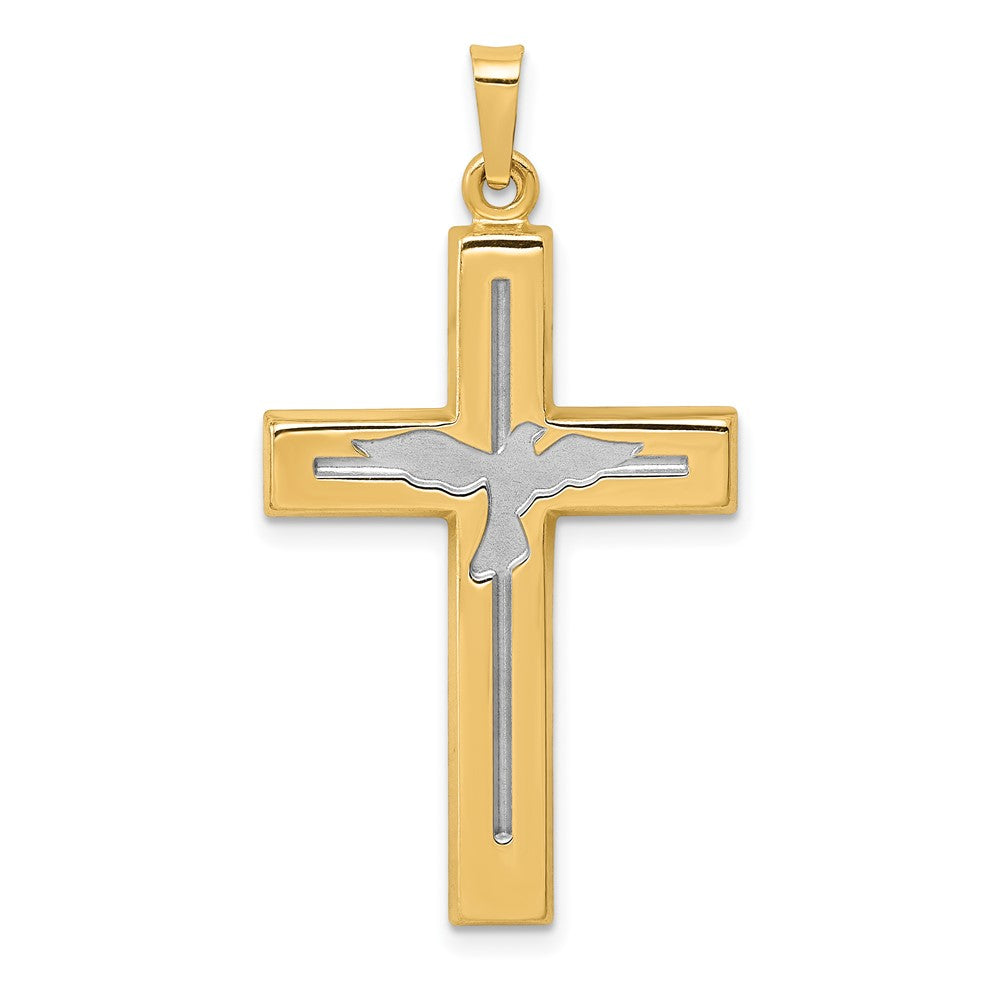 14k Yellow Gold & White Rhodium Hollow Dove Cross Pendant, 20 x 38mm, Item P27870 by The Black Bow Jewelry Co.