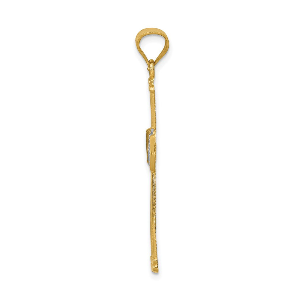 Alternate view of the 14k Yellow Gold & Rhodium Diamond-cut Filigree Cross Pendant, 23x39mm by The Black Bow Jewelry Co.