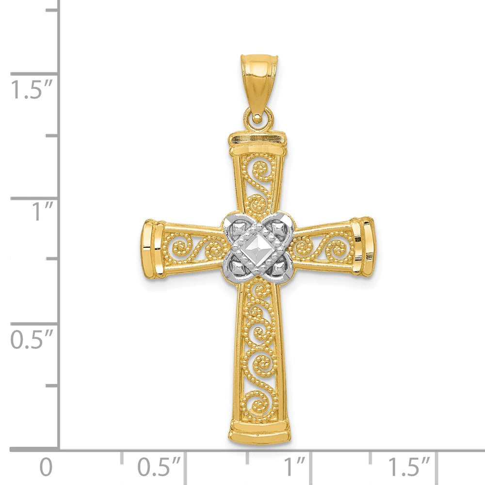Alternate view of the 14k Yellow Gold & Rhodium Diamond-cut Filigree Cross Pendant, 23x39mm by The Black Bow Jewelry Co.
