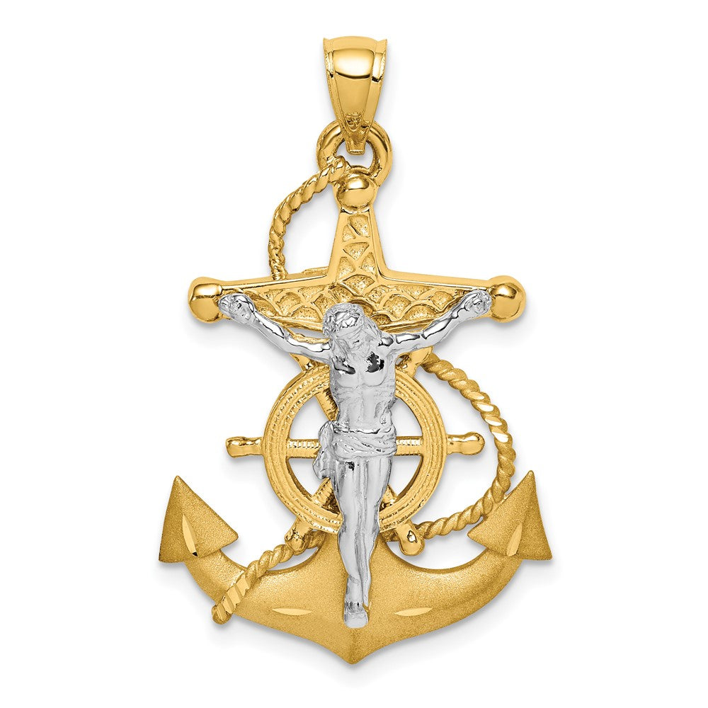14K Two-Tone Gold 3D Mariner Crucifix Cross Pendant, 21 x 34mm, Item P27872 by The Black Bow Jewelry Co.