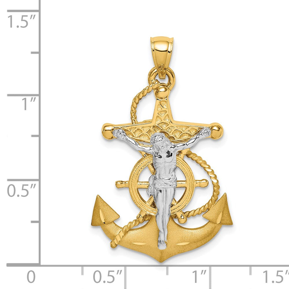 Alternate view of the 14K Two-Tone Gold 3D Mariner Crucifix Cross Pendant, 21 x 34mm by The Black Bow Jewelry Co.