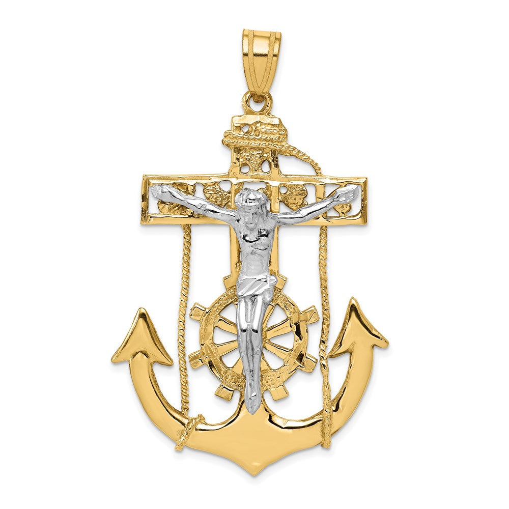 14k Two Tone Gold X-Large Mariner's Crucifix Cross Pendant, 35 x 58mm, Item P27880 by The Black Bow Jewelry Co.