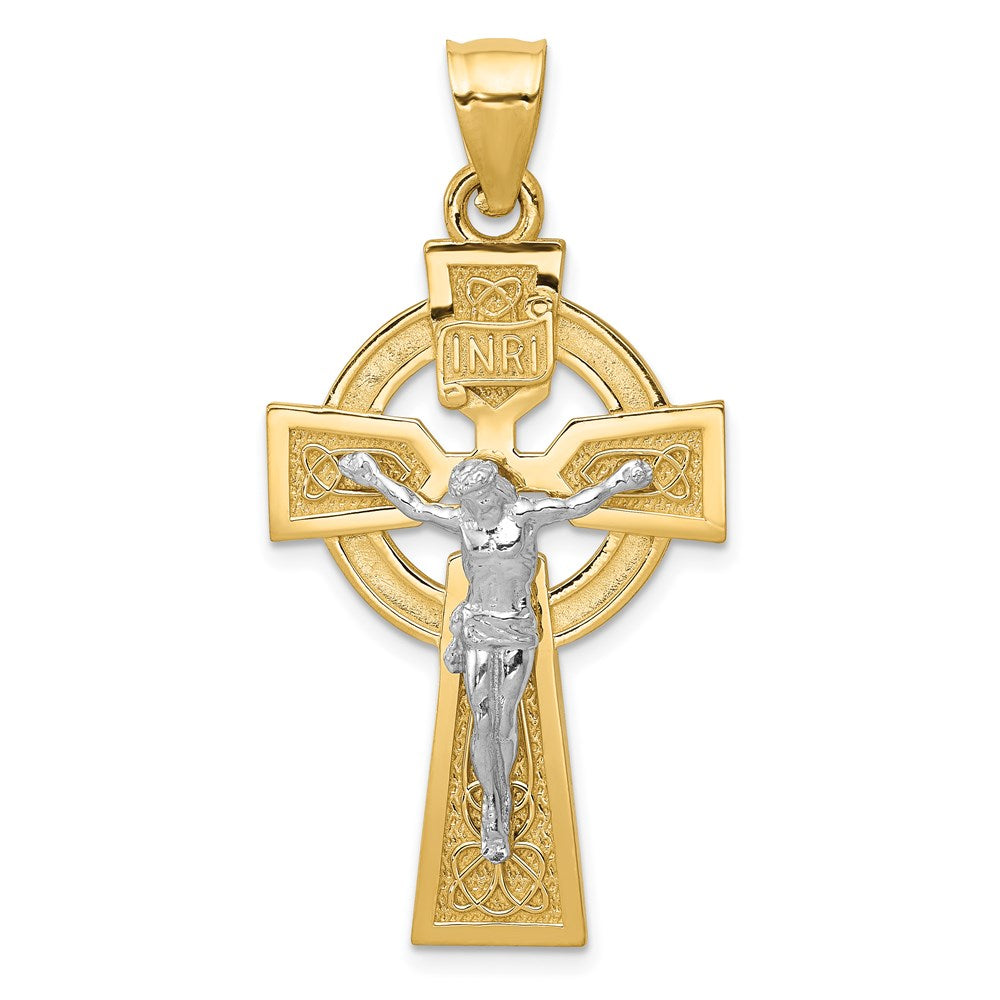 14k Two Tone Gold Large Celtic INRI Crucifix Pendant, 22 x  display picture 1