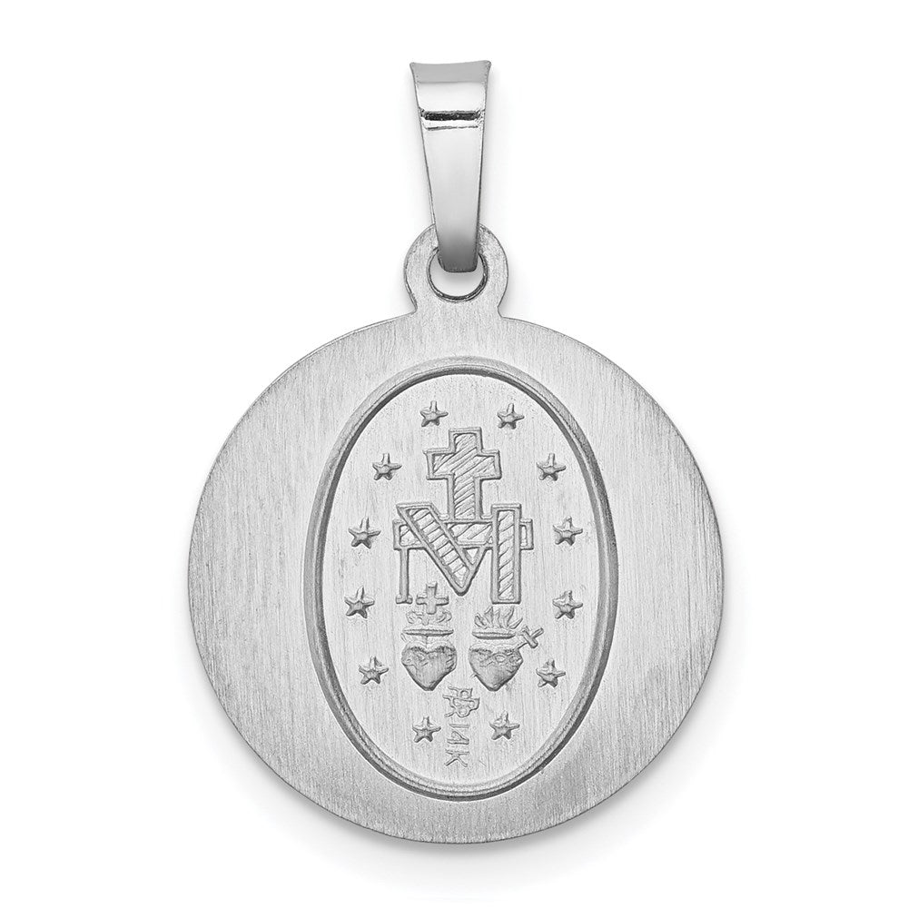 Alternate view of the 14k White Gold Hollow Round Miraculous Medal Pendant, 15mm (9/16 Inch) by The Black Bow Jewelry Co.