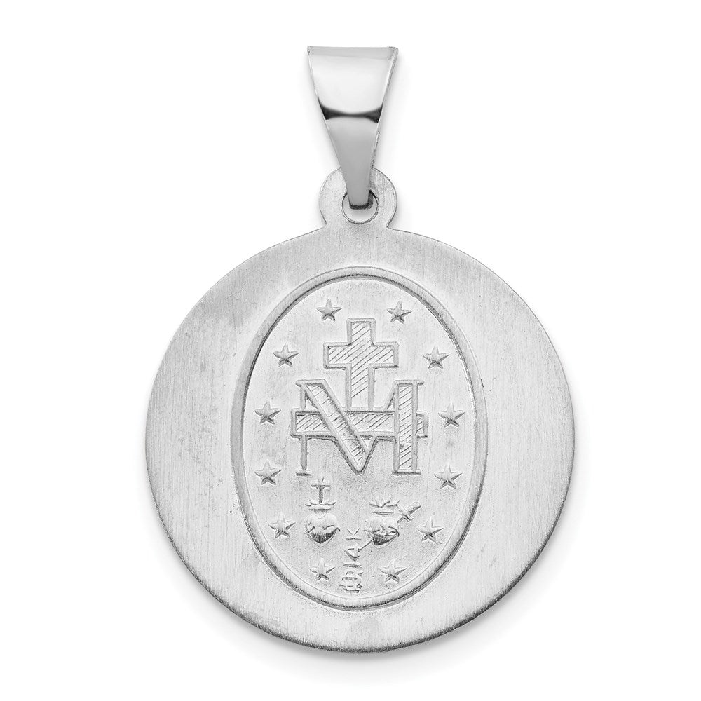 Alternate view of the 14k White Gold Hollow Round Miraculous Medal Pendant, 18mm (11/16 In.) by The Black Bow Jewelry Co.
